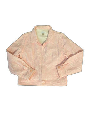 Christopher & Banks Light Pink Textured Zip-Front Cotton blend Jacket Sz L